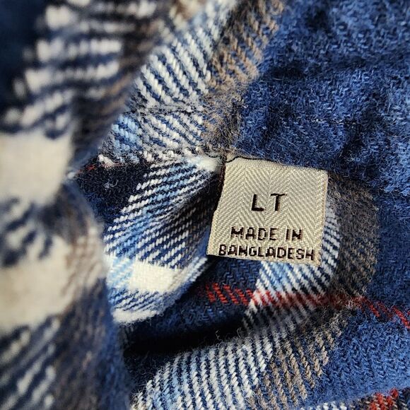 JACHS Shirt Mens Tall Large Blue Plaid Flannel Long Sleeve Hiking Button Up - Picture 3 of 16